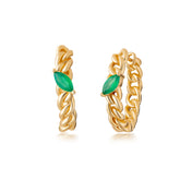 Baby Silver Hoop, Yellow Gold Plating, Natural Green Agate + Earth Gift