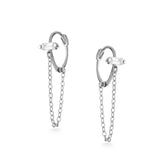 Silver Chain Hoop Earrings, White Rhodium, Premium Cubic Zirconia + Give Hope Gift