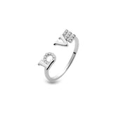 Open Love Silver Ring, White Rhodium, Premium Cubic Zirconia + Give Fun Gift