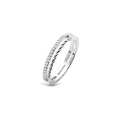 Pavé & Texture Silver Ring, White Rhodium, Premium Cubic Zirconia + Give Magic Gift