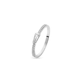 Trapezium & Pavé Silver Ring, White Rhodium, Premium Cubic Zirconia + Give Magic Gift