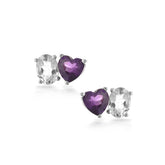 Double Cut Silver Earrings, White Rhodium, Natural Amethyst + Give Magic Gift
