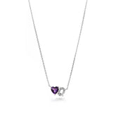 Double Cut Silver Necklace, White Rhodium, Natural Amethyst + Give Love Gift