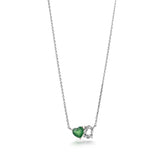 Double Cut Silver Necklace, White Rhodium, Natural Green Agate + Give Magic Gift