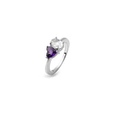 Double Cut Silver Ring, White Rhodium, Natural Amethyst + Give Joy Gift