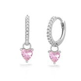 Pink Pending Hoop Silver Earrings, White Rhodium, Premium Cubic Zirconia + Give Fun Gift