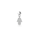 Silver Hamsa Hand Charm, White Rhodium, Premium Cubic Zirconia + Give Love Gift