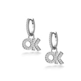 Silver Ok Hoop, White Rhodium, Premium Cubic Zirconia + Sun Gift