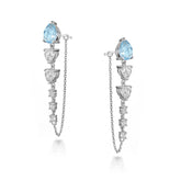 Silver Earring, White Rhodium, Natural Blue Topaz + Give Magic Gift