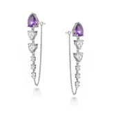 Silver Drops Earrings, White Rhodium, Natural Amethyst + Give Fun Gift