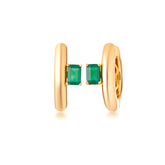 Silver Big Hoop, Yellow Gold Plating, Natural Green Agate + Sun Gift