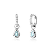 Silver Drop Hoop Earring, White Rhodium, Natural Blue Topaz + Give Magic Gift