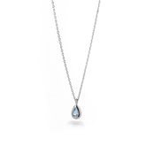 Silver Drop Necklace, White Rhodium, Natural Blue Topaz + Give Fun Gift