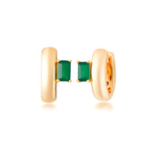 Silver Small Hoop, Yellow Gold Plating, Natural Green Agate + Sun Gift