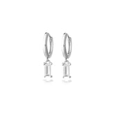 Rectangle Silver Hoop Earrings, White Rhodium, Premium Cubic Zirconia + Give Fun Gift