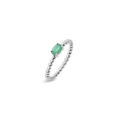 Soft Silver Ring, White Rhodium, Natural Green Agate + Give Love Gift