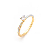 Tiny Silver Joy Heart Ring, Yellow Gold Plating, Natural White Topaz + Give Magic Gift