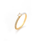 Tiny Silver Joy Oval Ring, Yellow Gold Plating, Natural White Topaz + Give Magic Gift