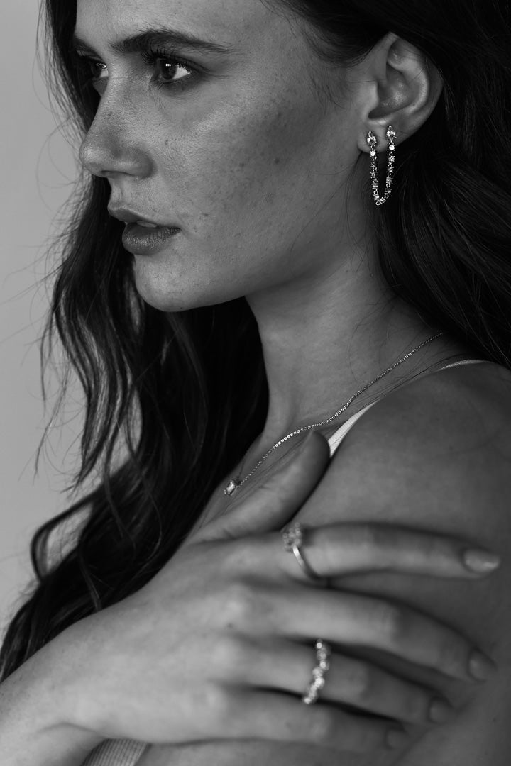 Silver Chain Drops, White Rhodium, Natural Blue Topaz + Give Joy Gift
