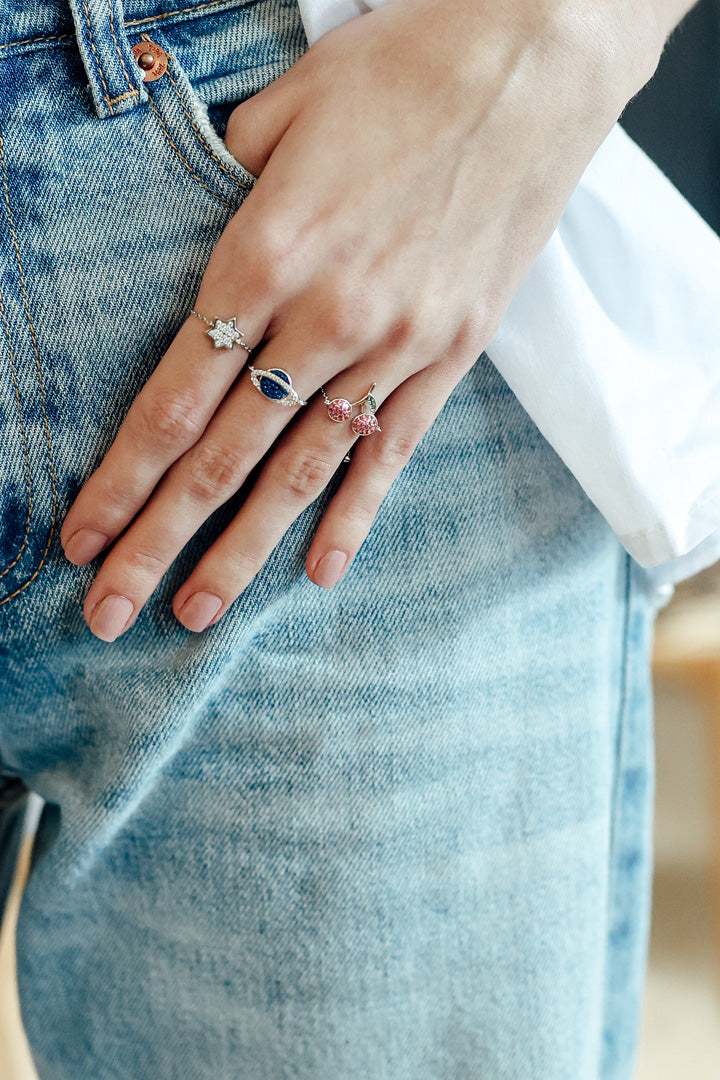 Blue Saturn Adjustable Ring + Star Gift