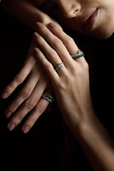 Silver River Ring, White Rhodium, Natural Green Agate  + Give Hope Gift