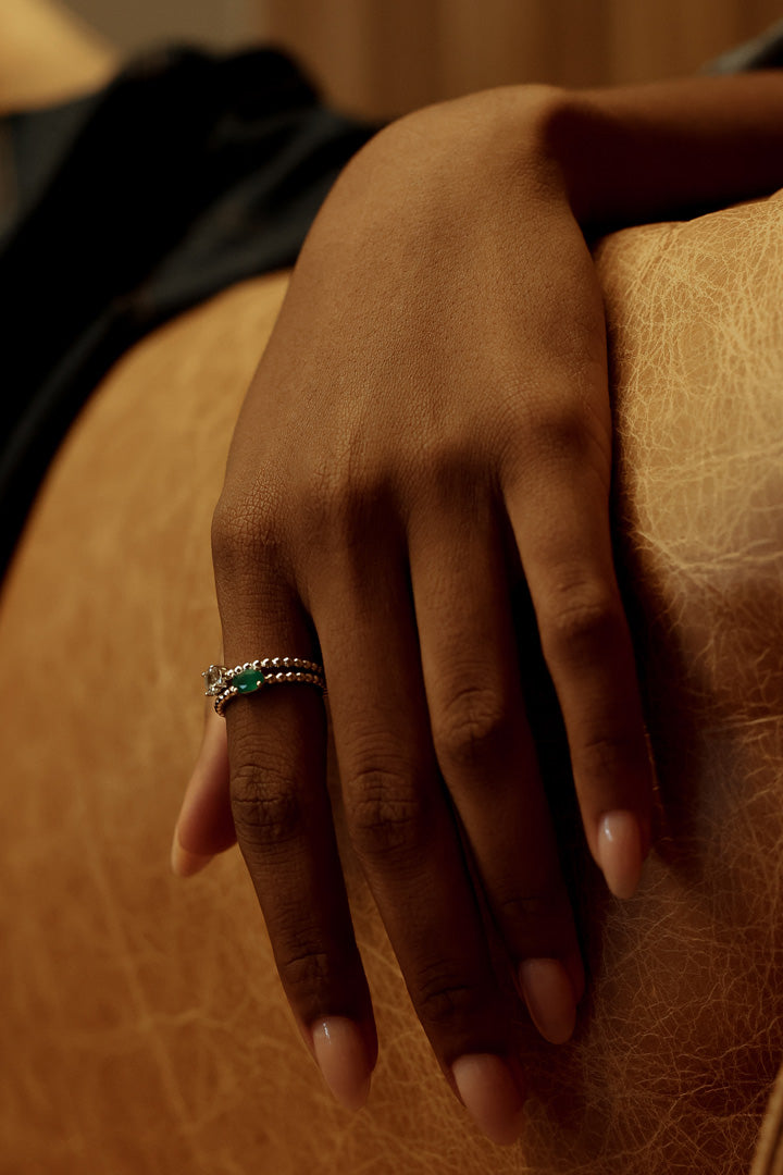 Silver Round Ring, White Rhodium, Natural Green Amethyst  + Give Hope Gift